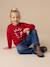 Kerstcadeauverpakking 'Renne' jacquard trui + 2 scrunchies voor meisjes ecru+lichtroze+rood - vertbaudet enfant 