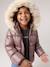 Donsjack met capuchon voor meisjes met fleece voering goud+roze (poederkleur)+zachtpaars - vertbaudet enfant 