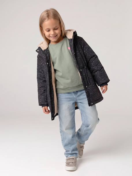 Romantische parka met capuchon voor meisjes antraciet+groen - vertbaudet enfant 