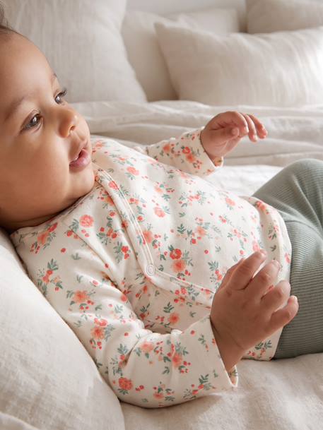 Newborn wikkelshirt met lange mouwen cappuccino+ecru+saliegroen - vertbaudet enfant 