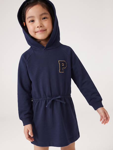 Korte sweatjurk met capuchon meisje gemêleerd grijs+groen+marineblauw - vertbaudet enfant 