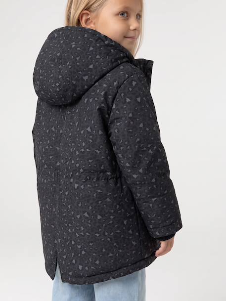 Romantische parka met capuchon voor meisjes antraciet+groen - vertbaudet enfant 
