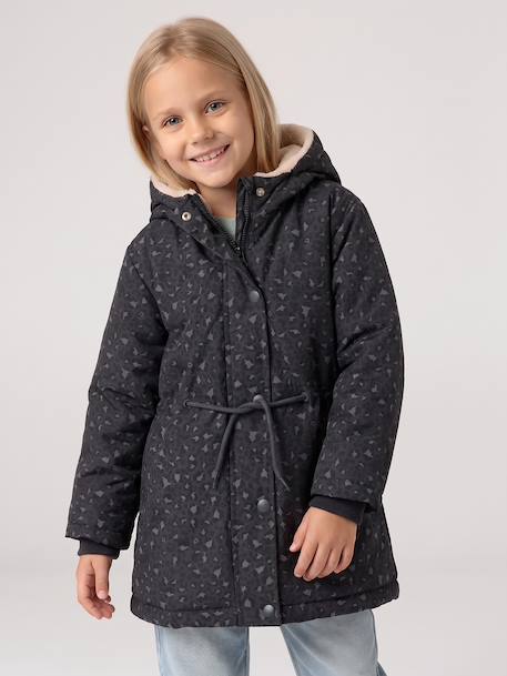 Romantische parka met capuchon voor meisjes antraciet+groen - vertbaudet enfant 