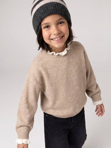 Pull col montant fille camel+vieux rose - vertbaudet enfant 