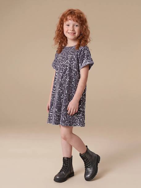 Robe fille en velours et sequins argenté+rose+rouge - vertbaudet enfant 