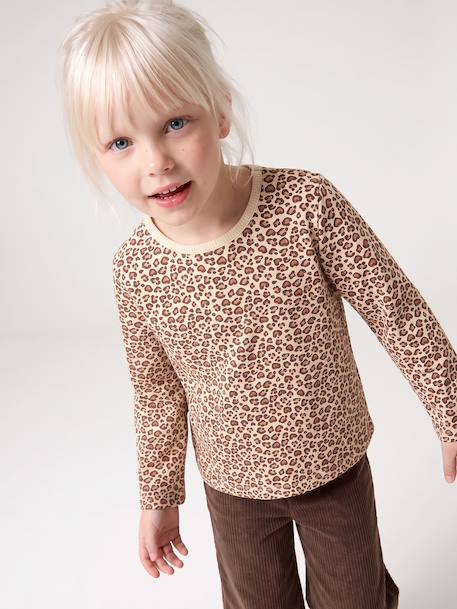 Meisjesshirt met fleece, lange mouwen rouge+vanille - vertbaudet enfant 