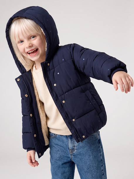 Gewatteerde jas met capuchon meisje blauw+marineblauw - vertbaudet enfant 