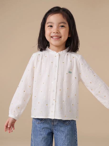 Chemise file gaze de coton imprimée personnalisable blanc imprimé+bleu chambray+doré+écru+mauve - vertbaudet enfant 
