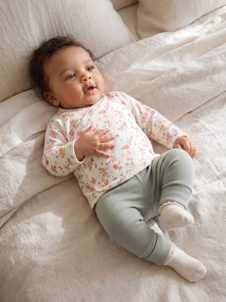 Newborn wikkelshirt met lange mouwen cappuccino+ecru+saliegroen - vertbaudet enfant 