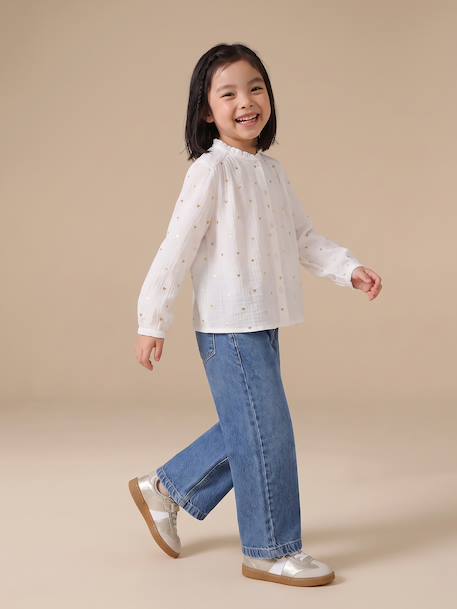 Chemise file gaze de coton imprimée personnalisable blanc imprimé+bleu chambray+doré+écru+mauve - vertbaudet enfant 