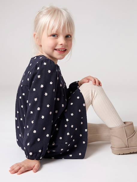 Jersey jurk met lange mouwen meisje ecru+marineblauw - vertbaudet enfant 