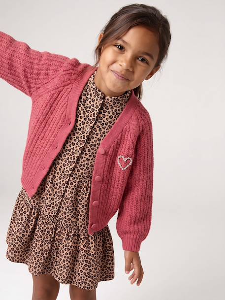 Gebreid vest voor meisjes ecru+oudroze - vertbaudet enfant 