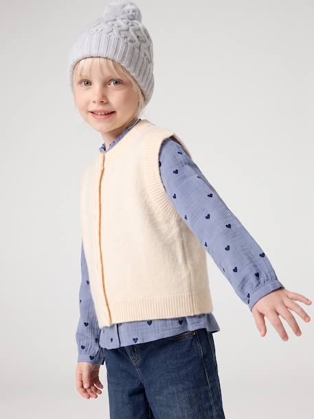 Mouwloos meisjesvest met knopen lila+vanille - vertbaudet enfant 