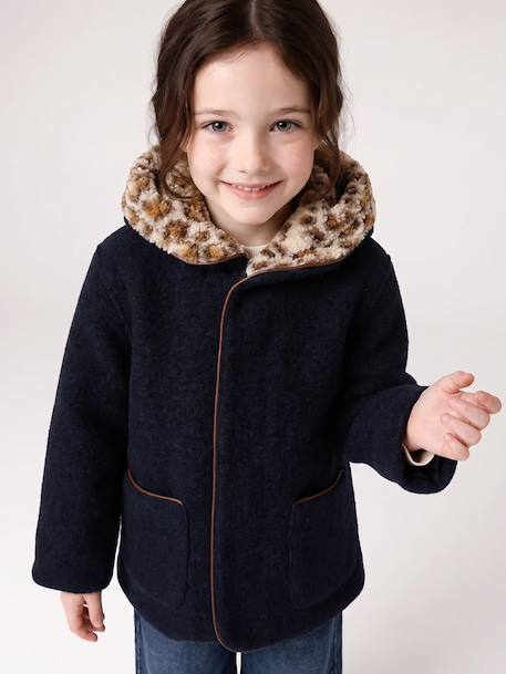 Manteau fille à capuche camel+marine - vertbaudet enfant 