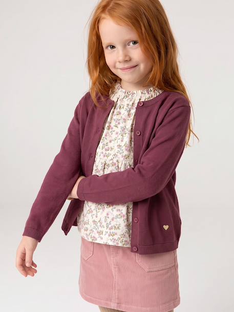 Meisjesvest Basics van fijn breisel antraciet+gemêleerd beige+grijsblauw+marineblauw+pruim+rozenhout+smaragdgroen+vanille - vertbaudet enfant 