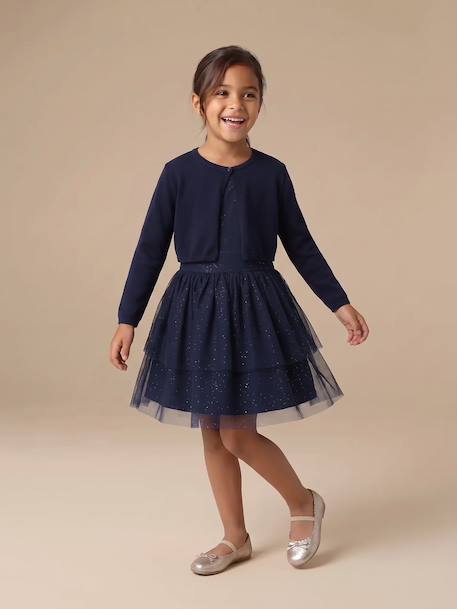 Jurk met vestje voor meisjes marineblauw - vertbaudet enfant 
