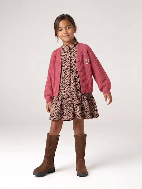 Gilet boutonné fille écru+vieux rose - vertbaudet enfant 