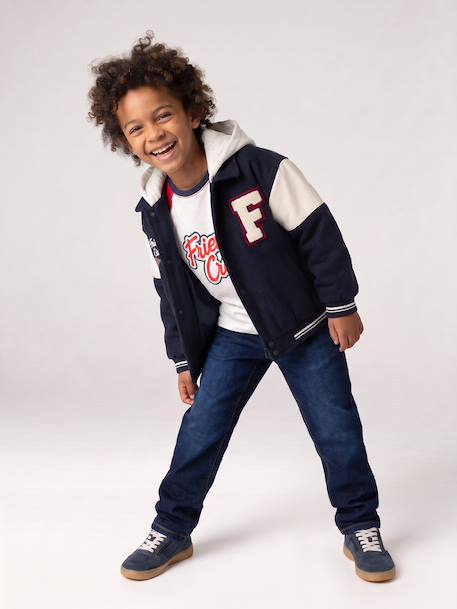 Blouson teddy garçon à capuche amovible marine - vertbaudet enfant 