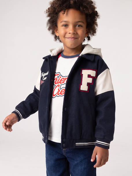Blouson teddy garçon à capuche amovible marine - vertbaudet enfant 