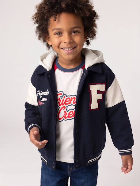 Blouson teddy garçon à capuche amovible marine - vertbaudet enfant 