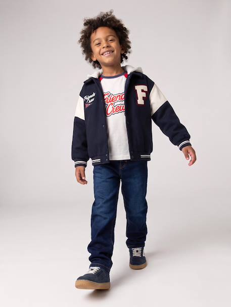Blouson teddy garçon à capuche amovible marine - vertbaudet enfant 