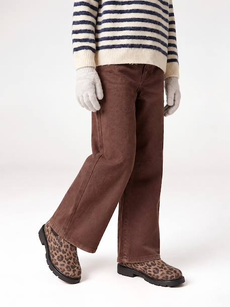 Pantalon fille large couleur bleu grisé+chocolat+prune+rose+vert - vertbaudet enfant 