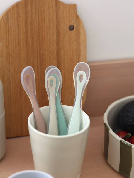 Lot de 4 cuillères 1er âge Soft bleu/gris/ocre+BLUE/ EUCALYPTUS/ PINK/ MIST+vert sauge - vertbaudet enfant 