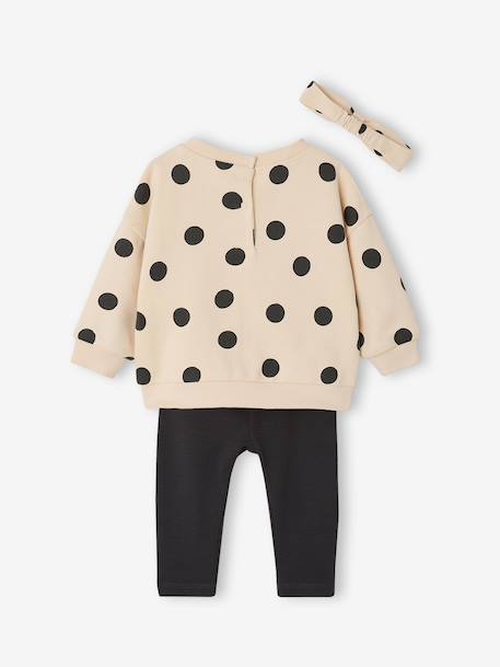 Ensemble bébé fille 3 pièces sweat + legging + bandeau personnalisable anthracite+beige poudré+marine - vertbaudet enfant 