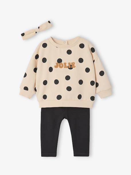 Personaliseerbare sweater + legging + haarband babymeisje antraciet+beige (poederkleur)+marineblauw - vertbaudet enfant 