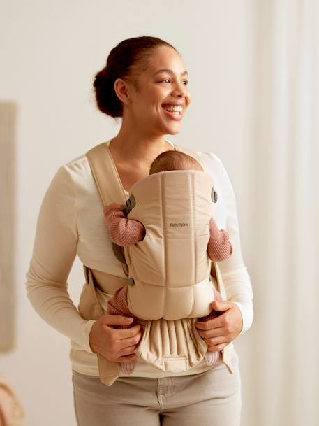 Porte-bébé Mini tissé BABYBJÖRN beige+noir - vertbaudet enfant 