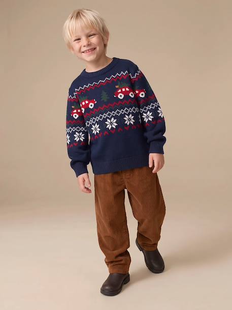 Wijde ribfluwelen broek jongen cappuccino+korstmos - vertbaudet enfant 