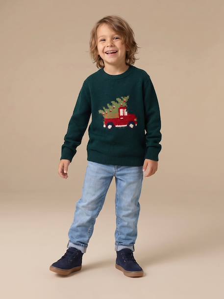 Pull noël manches longues garçon vert foncé - vertbaudet enfant 
