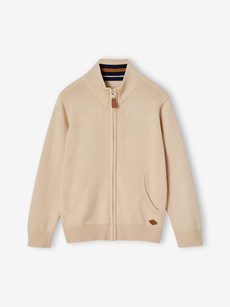 Gilet zippé col montant personnalisable garçon Bleu chiné+Ecru chiné - BROSS B 0294+vert chiné - vertbaudet enfant 