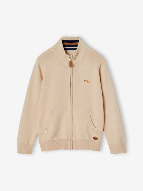 jongensvest met ritssluiting en opstaande kraag Blauw chiné+Ecru geschineerd - BROSS B 029+gemêleerd groen - vertbaudet enfant 