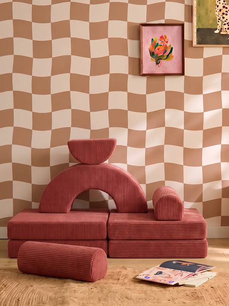 Modulaire schuimrubberen zetel beige+groen+rozen - vertbaudet enfant 