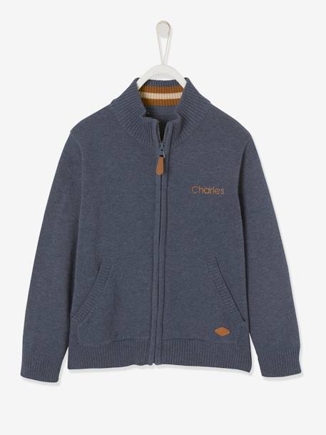 jongensvest met ritssluiting en opstaande kraag Blauw chiné+Ecru geschineerd - BROSS B 029+gemêleerd groen - vertbaudet enfant 