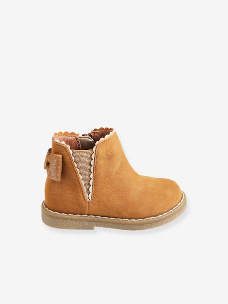 Boots bébé fille cuir zippées beige imprimé+bordeaux+CAMEL+marine+noir - vertbaudet enfant 