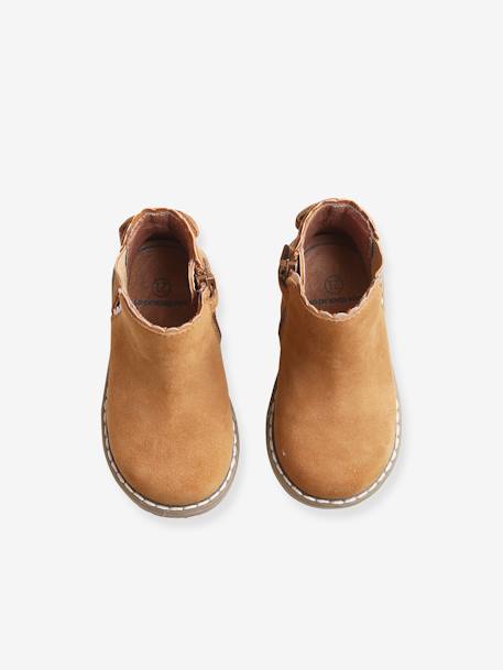 Boots bébé fille cuir zippées beige imprimé+bordeaux+CAMEL+marine+noir - vertbaudet enfant 