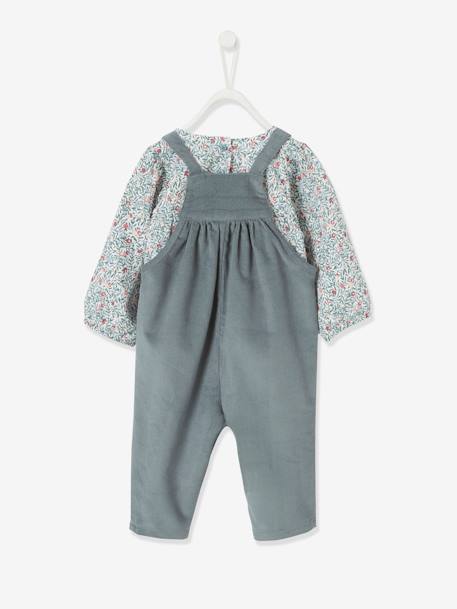 Ensemble blouse et salopette velours bébé fille bleu céleste - vertbaudet enfant 