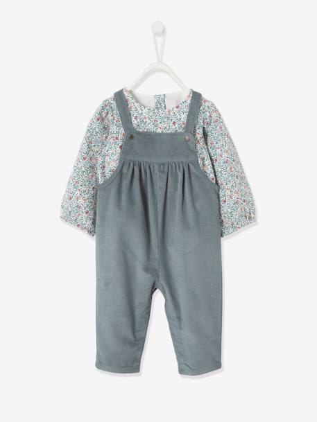Ensemble blouse et salopette velours bébé fille bleu céleste - vertbaudet enfant 