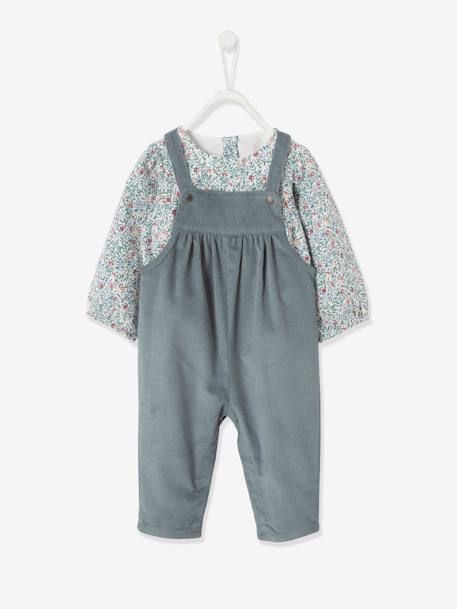 Set fluwelen blouse en overall voor meisjesbaby hemelsblauw+oudroze - vertbaudet enfant 