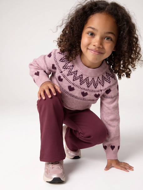 Pull fille manches longues col rond rose pâle+vert sauge - vertbaudet enfant 