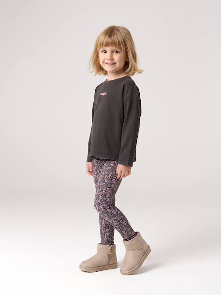 Legging fille doublé maille polaire bois de rose+encre+gris foncé+marron imprimé - vertbaudet enfant 
