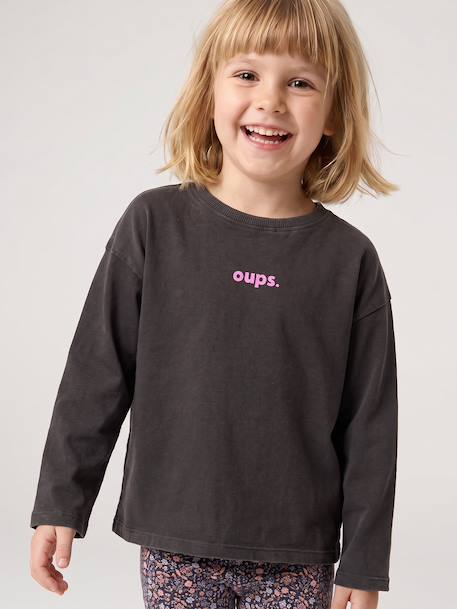 Meisjesshirt met lange mouwen antraciet+ecru+oudroze - vertbaudet enfant 