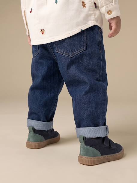Basics denim jeans voor baby's met elastische tailleband en zakken denimgrijs+ongewassen denim - vertbaudet enfant 