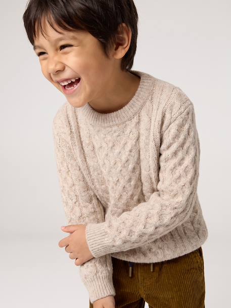 Kabeltrui jongen met lange mouwen gemêleerd beige - vertbaudet enfant 
