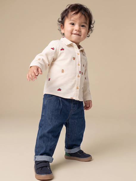 Basics denim jeans voor baby's met elastische tailleband en zakken denimgrijs+ongewassen denim - vertbaudet enfant 
