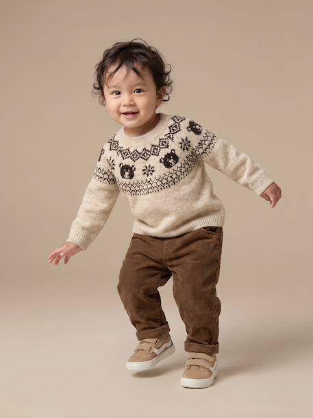 Corduroy babybroek bruin+grijsblauw+karamel+korstmos - vertbaudet enfant 