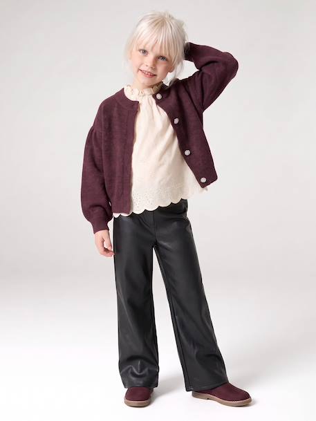 Lange slim legging met leerlook zwart - vertbaudet enfant 