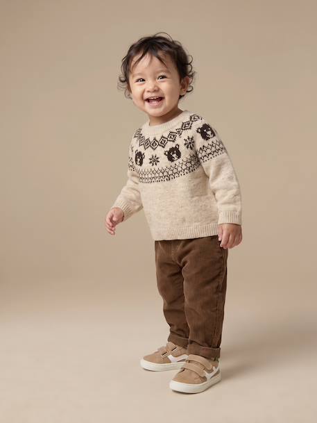 Corduroy babybroek bruin+grijsblauw+karamel+korstmos - vertbaudet enfant 